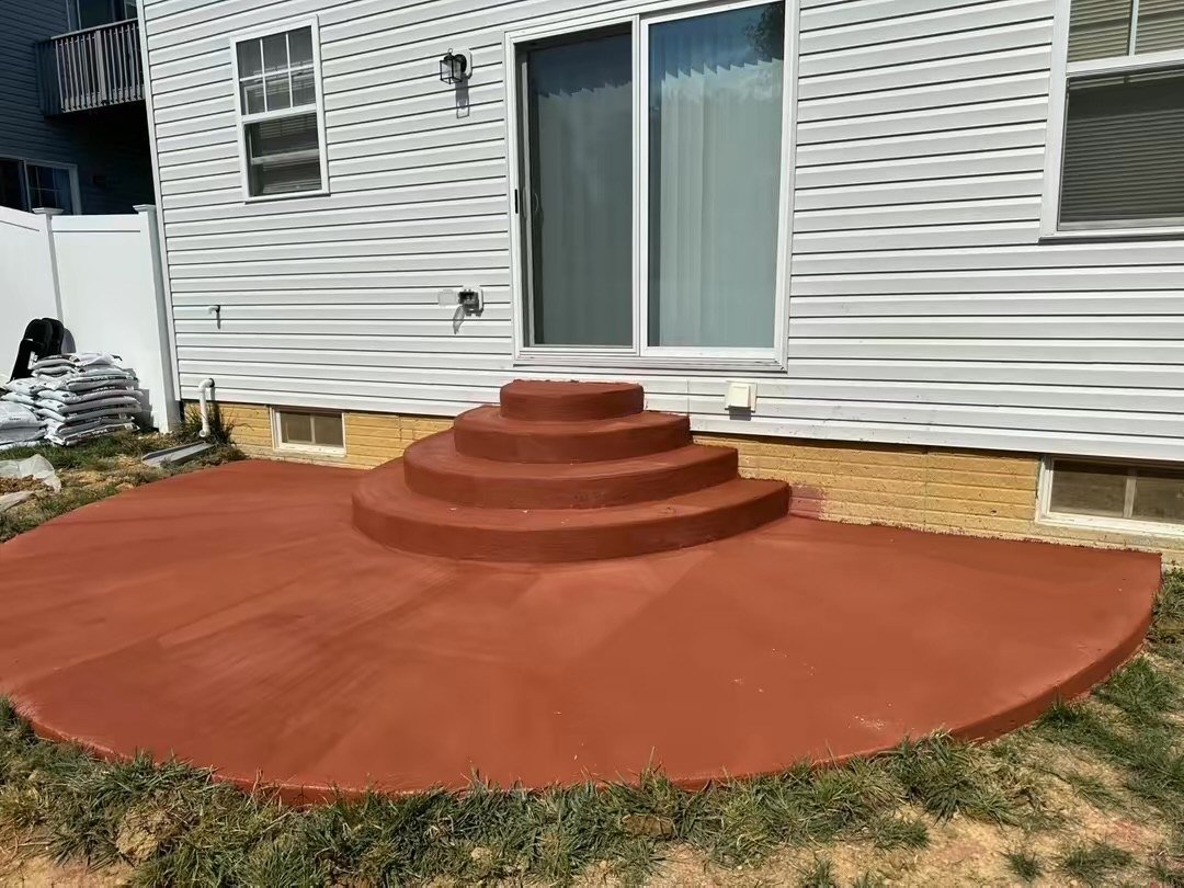 Colored patio & curved steps